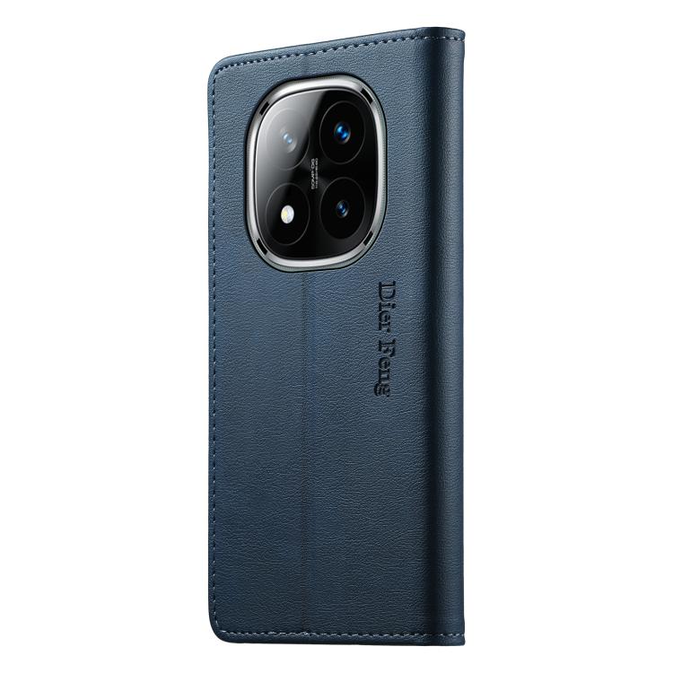 For Redmi Note 14 Pro 5G / Note 14 Pro+ 5G Dierfeng Metal Snap Magnetic RFID Vegan Leather Phone Case
