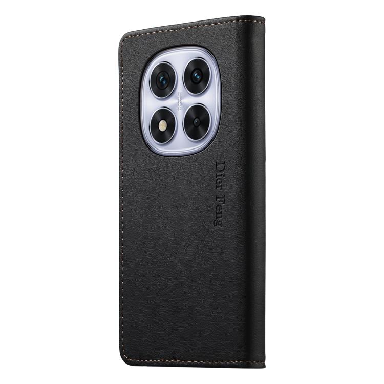 For Redmi Note 14 Pro 4G Dierfeng Metal Snap Magnetic RFID Vegan Leather Phone Case