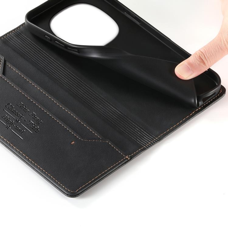 For Redmi Note 14 Pro 4G Dierfeng Metal Snap Magnetic RFID Vegan Leather Phone Case