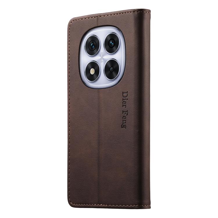 For Redmi Note 14 Pro 4G Dierfeng Metal Snap Magnetic RFID Vegan Leather Phone Case