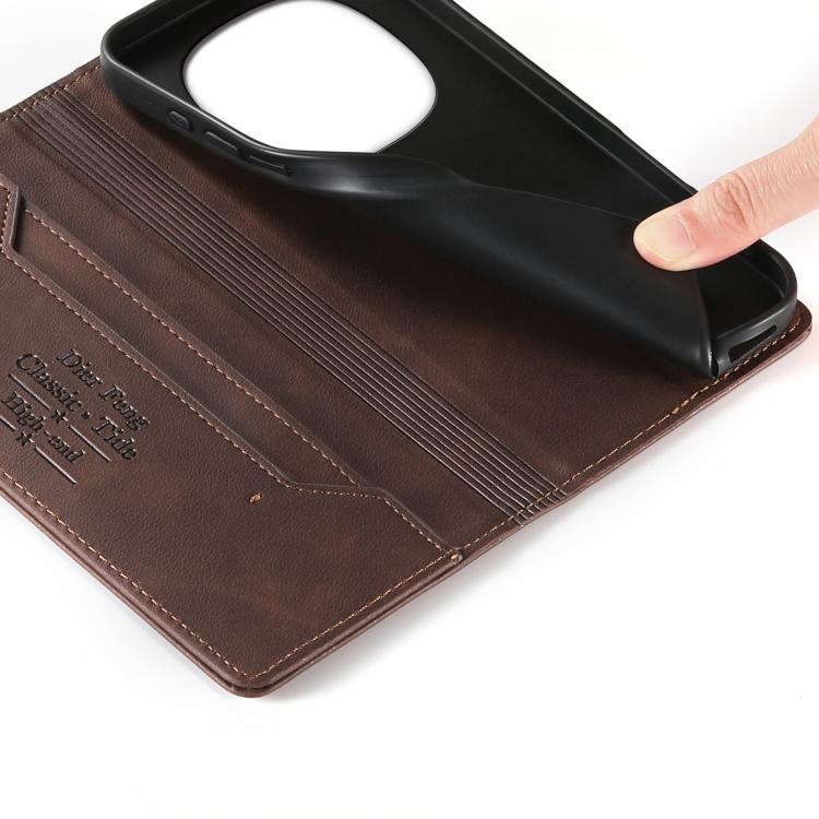 For Redmi Note 14 Pro 4G Dierfeng Metal Snap Magnetic RFID Vegan Leather Phone Case
