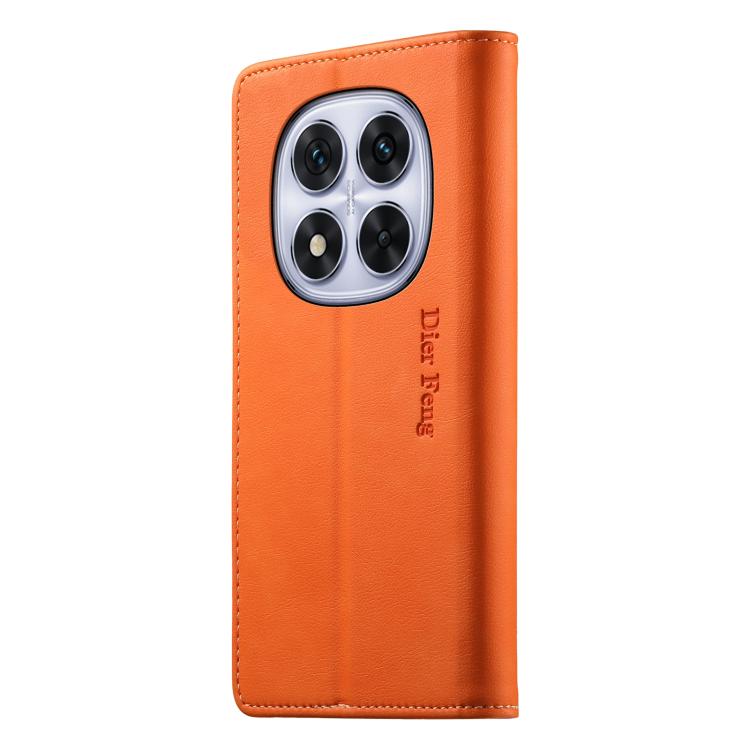 For Redmi Note 14 Pro 4G Dierfeng Metal Snap Magnetic RFID Vegan Leather Phone Case