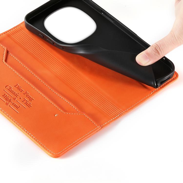 For Redmi Note 14 Pro 4G Dierfeng Metal Snap Magnetic RFID Vegan Leather Phone Case