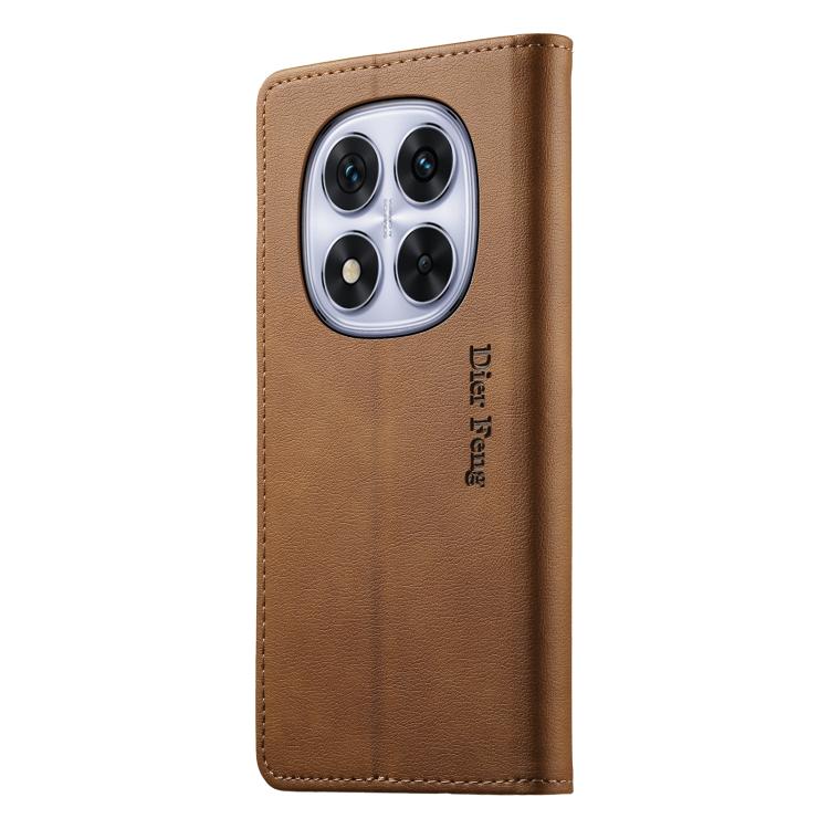 For Redmi Note 14 Pro 4G Dierfeng Metal Snap Magnetic RFID Vegan Leather Phone Case