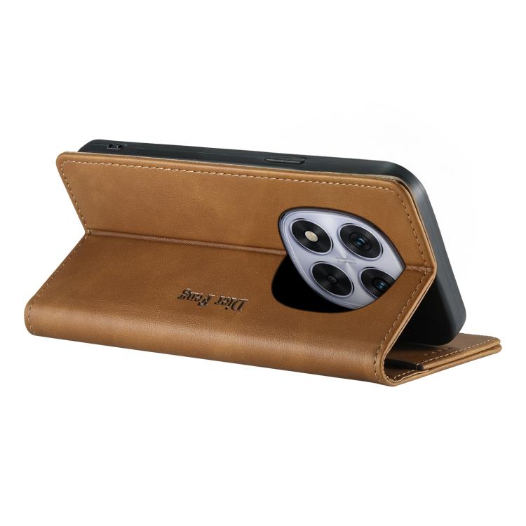 For Redmi Note 14 Pro 4G Dierfeng Metal Snap Magnetic RFID Vegan Leather Phone Case