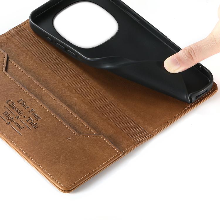 For Redmi Note 14 Pro 4G Dierfeng Metal Snap Magnetic RFID Vegan Leather Phone Case