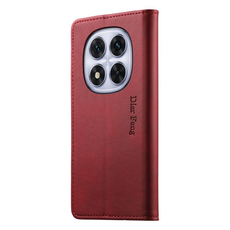 For Redmi Note 14 Pro 4G Dierfeng Metal Snap Magnetic RFID Vegan Leather Phone Case