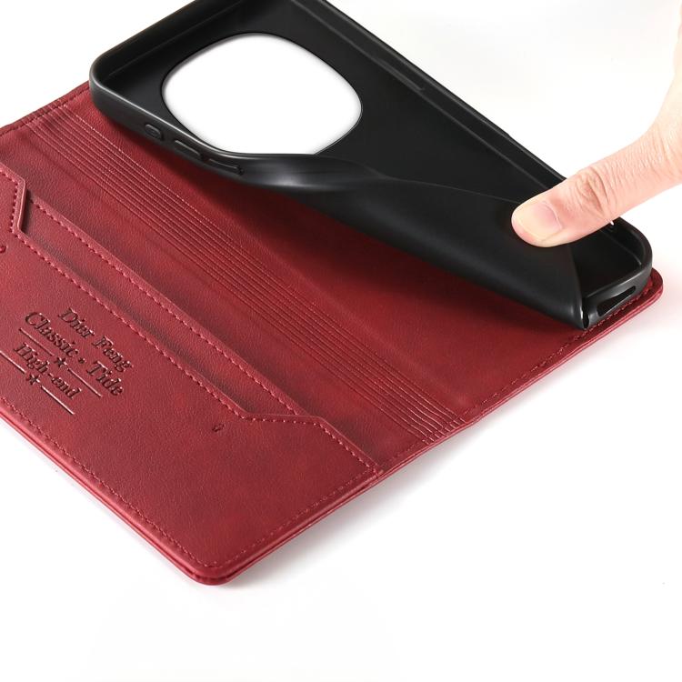 For Redmi Note 14 Pro 4G Dierfeng Metal Snap Magnetic RFID Vegan Leather Phone Case