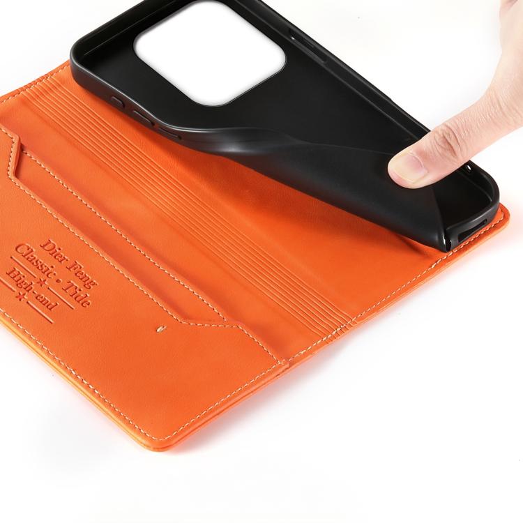 For Redmi Note 14 4G 163.25mm Dierfeng Metal Snap Magnetic RFID Vegan Leather Phone Case