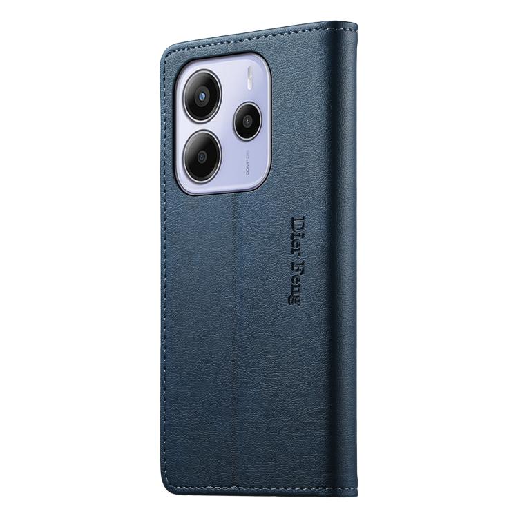 For Redmi Note 14 4G 163.25mm Dierfeng Metal Snap Magnetic RFID Vegan Leather Phone Case