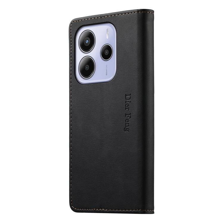 For Redmi Note 14 4G 164.84mm Dierfeng Metal Snap Magnetic RFID Vegan Leather Phone Case