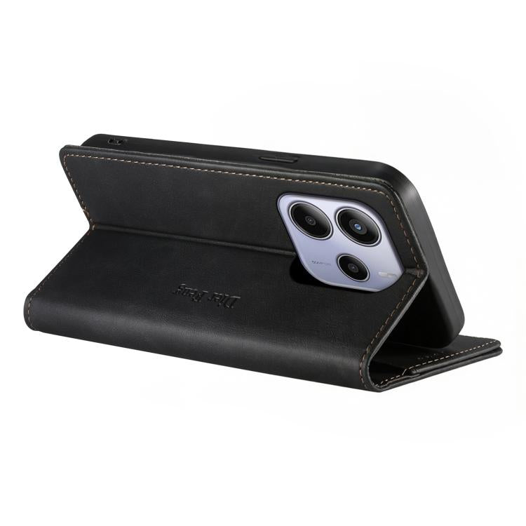 For Redmi Note 14 4G 164.84mm Dierfeng Metal Snap Magnetic RFID Vegan Leather Phone Case