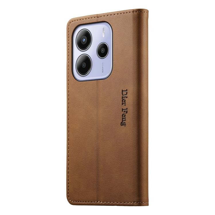 For Redmi Note 14 4G 164.84mm Dierfeng Metal Snap Magnetic RFID Vegan Leather Phone Case