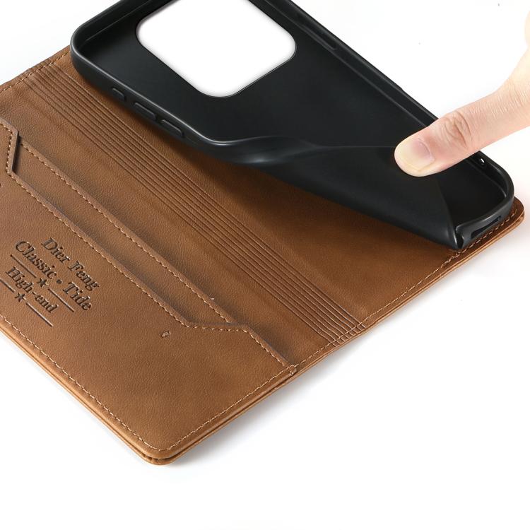 For Redmi Note 14 4G 164.84mm Dierfeng Metal Snap Magnetic RFID Vegan Leather Phone Case