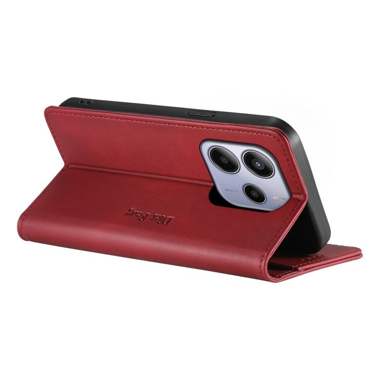 For Redmi Note 14 4G 164.84mm Dierfeng Metal Snap Magnetic RFID Vegan Leather Phone Case
