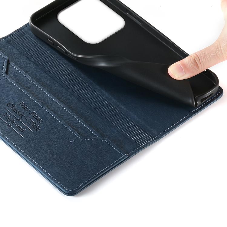 For Redmi Note 14 4G 164.84mm Dierfeng Metal Snap Magnetic RFID Vegan Leather Phone Case