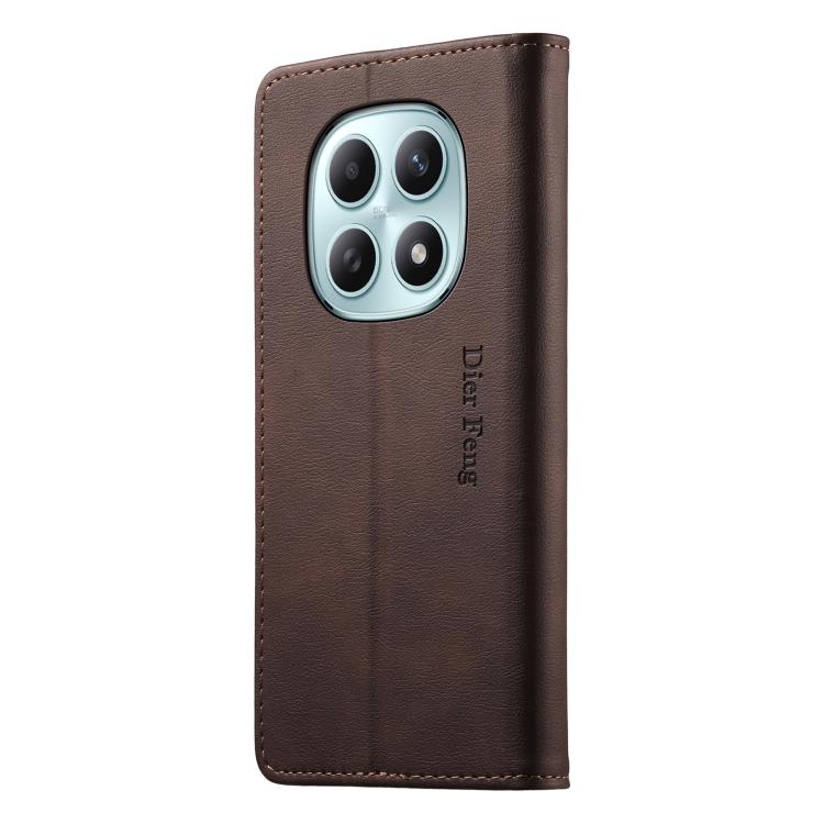 For Redmi Note 15 4G / 5G Global 164mm / Poco M8 5G Dierfeng Metal Snap Magnetic RFID Vegan Leather Phone Case