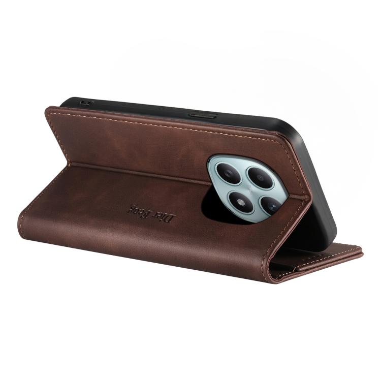 For Redmi Note 15 4G / 5G Global 164mm / Poco M8 5G Dierfeng Metal Snap Magnetic RFID Vegan Leather Phone Case