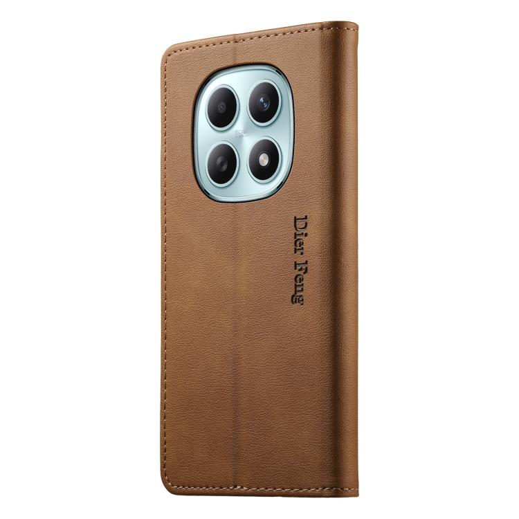 For Redmi Note 15 4G / 5G Global 164mm / Poco M8 5G Dierfeng Metal Snap Magnetic RFID Vegan Leather Phone Case