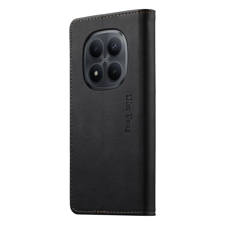 For Redmi Note 15 Pro 4G Global 163.2mm Dierfeng Metal Snap Magnetic RFID Vegan Leather Phone Case