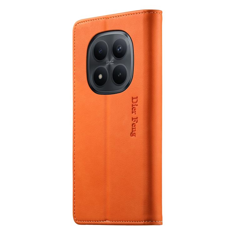 For Redmi Note 15 Pro 4G Global 163.2mm Dierfeng Metal Snap Magnetic RFID Vegan Leather Phone Case