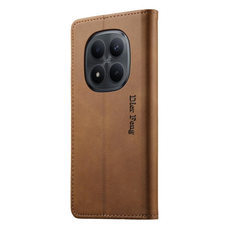 For Redmi Note 15 Pro 4G Global 163.2mm Dierfeng Metal Snap Magnetic RFID Vegan Leather Phone Case