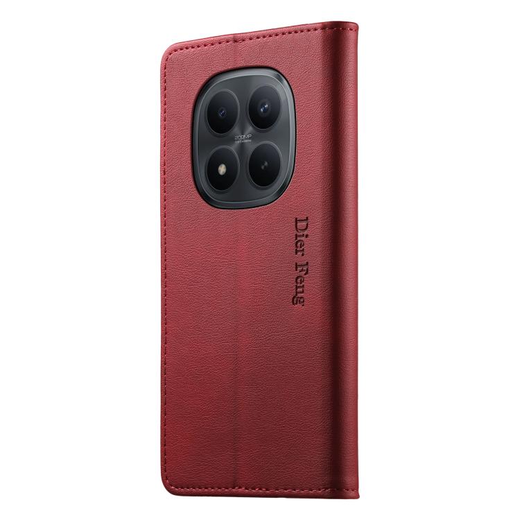 For Redmi Note 15 Pro 4G Global 163.2mm Dierfeng Metal Snap Magnetic RFID Vegan Leather Phone Case