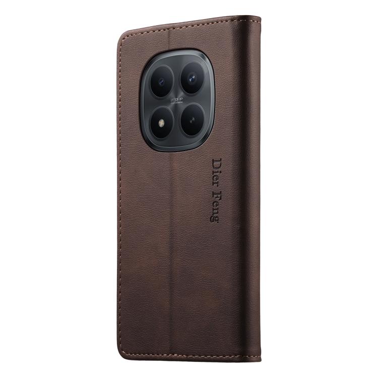 For Redmi Note 15 Pro 5G Global 163.6mm Dierfeng Metal Snap Magnetic RFID Vegan Leather Phone Case