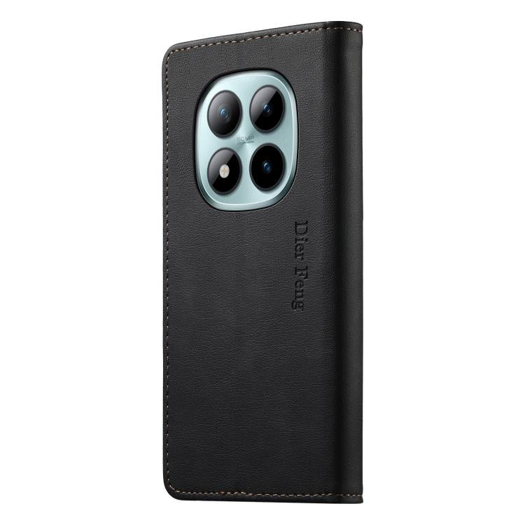 For Redmi Note 15 Pro+ 5G 163.3mm / Poco M8 Pro 5G Dierfeng Metal Snap Magnetic RFID Vegan Leather Phone Case