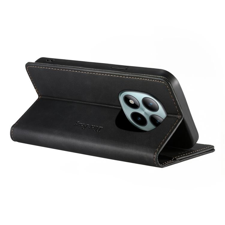 For Redmi Note 15 Pro+ 5G 163.3mm / Poco M8 Pro 5G Dierfeng Metal Snap Magnetic RFID Vegan Leather Phone Case