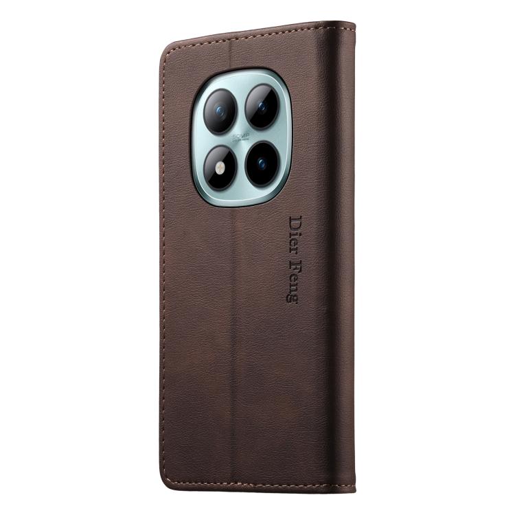 For Redmi Note 15 Pro+ 5G 163.3mm / Poco M8 Pro 5G Dierfeng Metal Snap Magnetic RFID Vegan Leather Phone Case