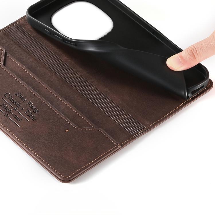 For Redmi Note 15 Pro+ 5G 163.3mm / Poco M8 Pro 5G Dierfeng Metal Snap Magnetic RFID Vegan Leather Phone Case