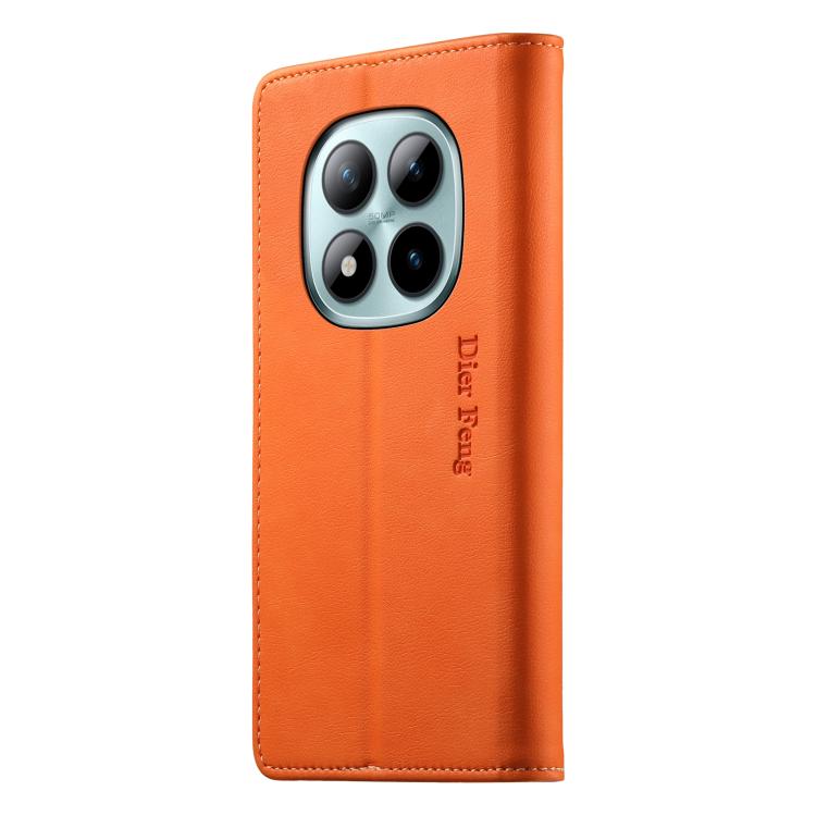 For Redmi Note 15 Pro+ 5G 163.3mm / Poco M8 Pro 5G Dierfeng Metal Snap Magnetic RFID Vegan Leather Phone Case