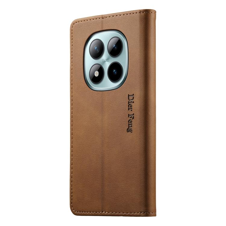 For Redmi Note 15 Pro+ 5G 163.3mm / Poco M8 Pro 5G Dierfeng Metal Snap Magnetic RFID Vegan Leather Phone Case