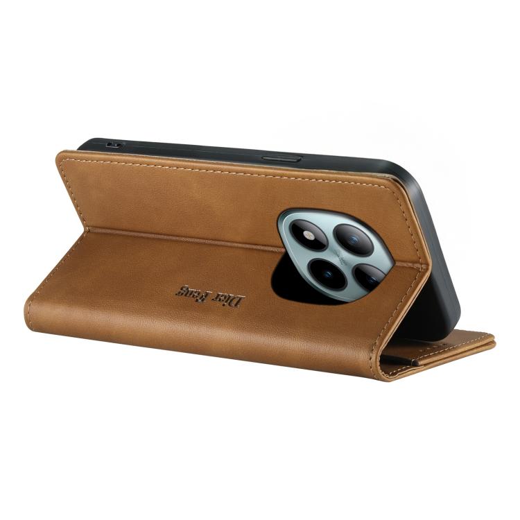 For Redmi Note 15 Pro+ 5G 163.3mm / Poco M8 Pro 5G Dierfeng Metal Snap Magnetic RFID Vegan Leather Phone Case