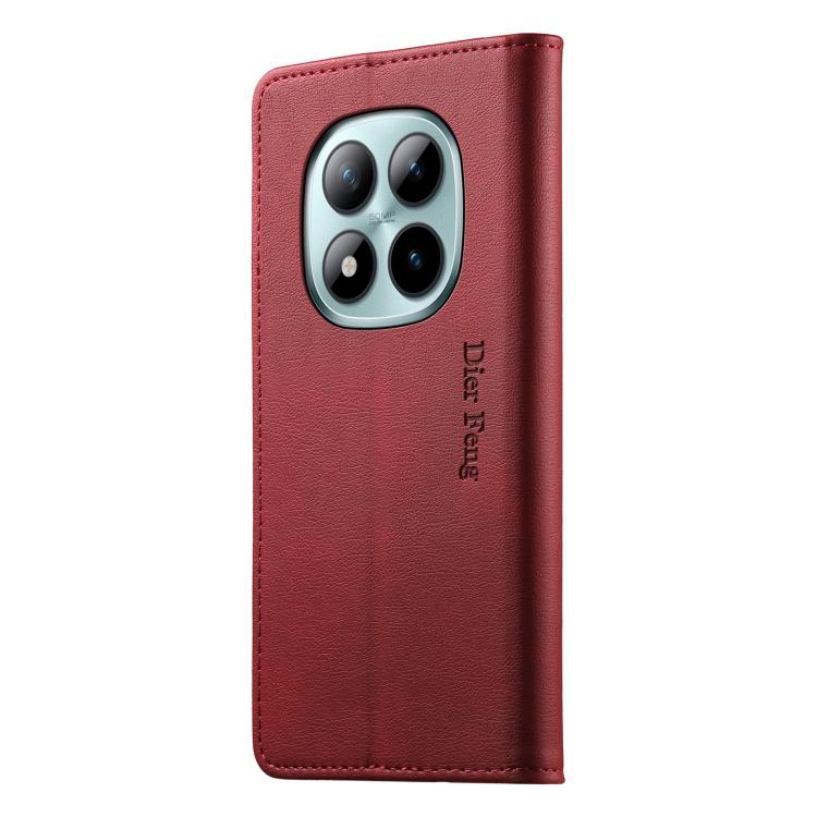 For Redmi Note 15 Pro+ 5G 163.3mm / Poco M8 Pro 5G Dierfeng Metal Snap Magnetic RFID Vegan Leather Phone Case