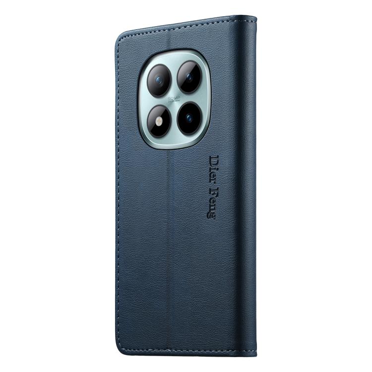 For Redmi Note 15 Pro+ 5G 163.3mm / Poco M8 Pro 5G Dierfeng Metal Snap Magnetic RFID Vegan Leather Phone Case