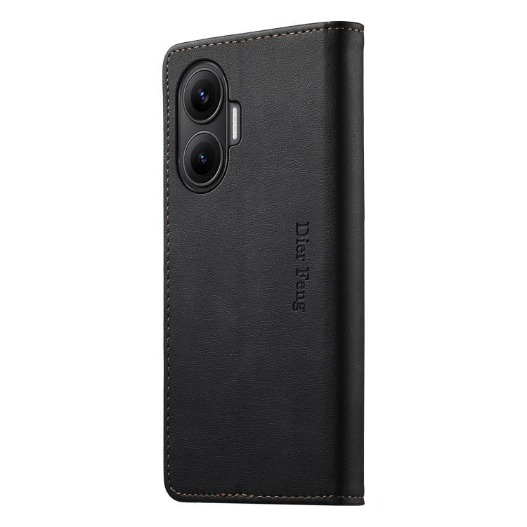 For Redmi Turbo 4 Pro / Xiaomi Poco F7 Dierfeng Metal Snap Magnetic RFID Vegan Leather Phone Case