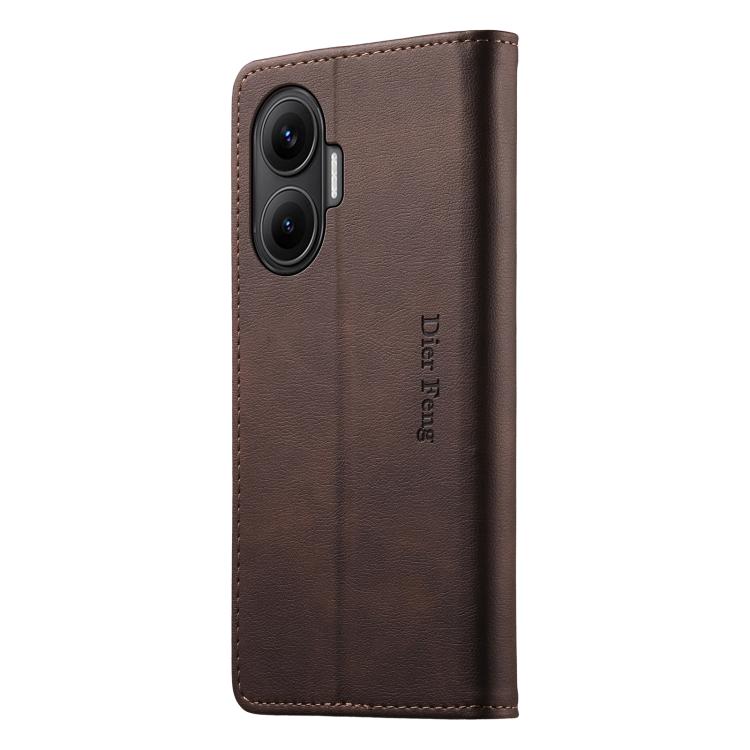 For Redmi Turbo 4 Pro / Xiaomi Poco F7 Dierfeng Metal Snap Magnetic RFID Vegan Leather Phone Case
