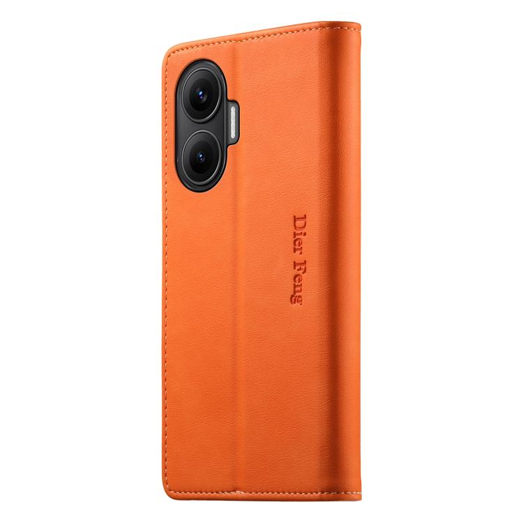 For Redmi Turbo 4 Pro / Xiaomi Poco F7 Dierfeng Metal Snap Magnetic RFID Vegan Leather Phone Case