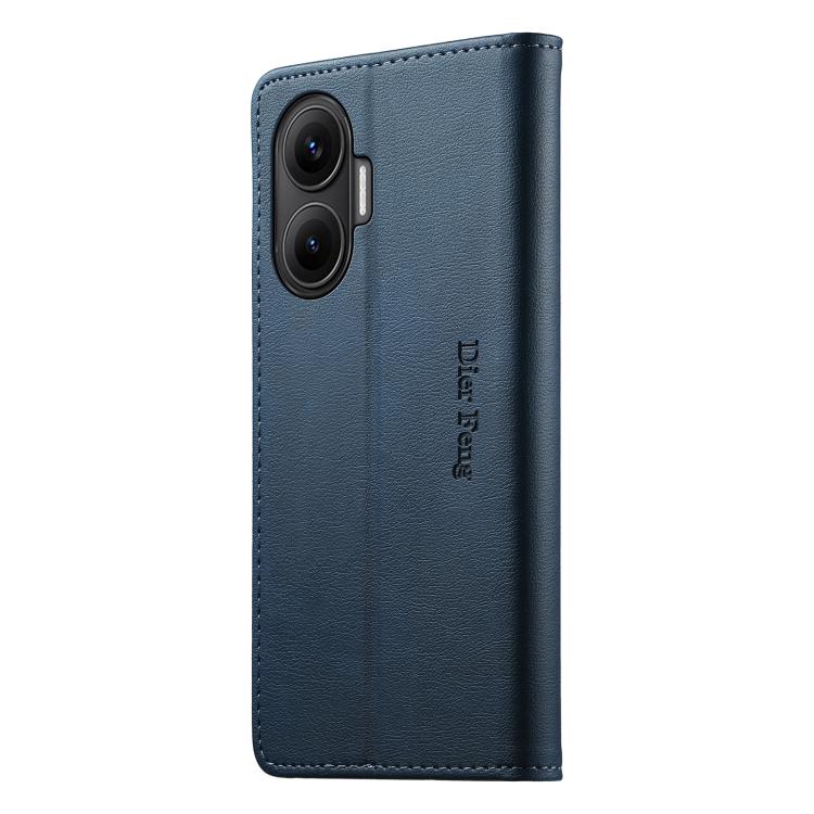For Redmi Turbo 4 Pro / Xiaomi Poco F7 Dierfeng Metal Snap Magnetic RFID Vegan Leather Phone Case