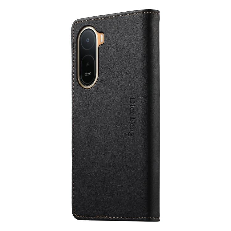 For Redmi A7 Pro 171mm / Poco C85x 5G Dierfeng Metal Snap Magnetic RFID Vegan Leather Phone Case