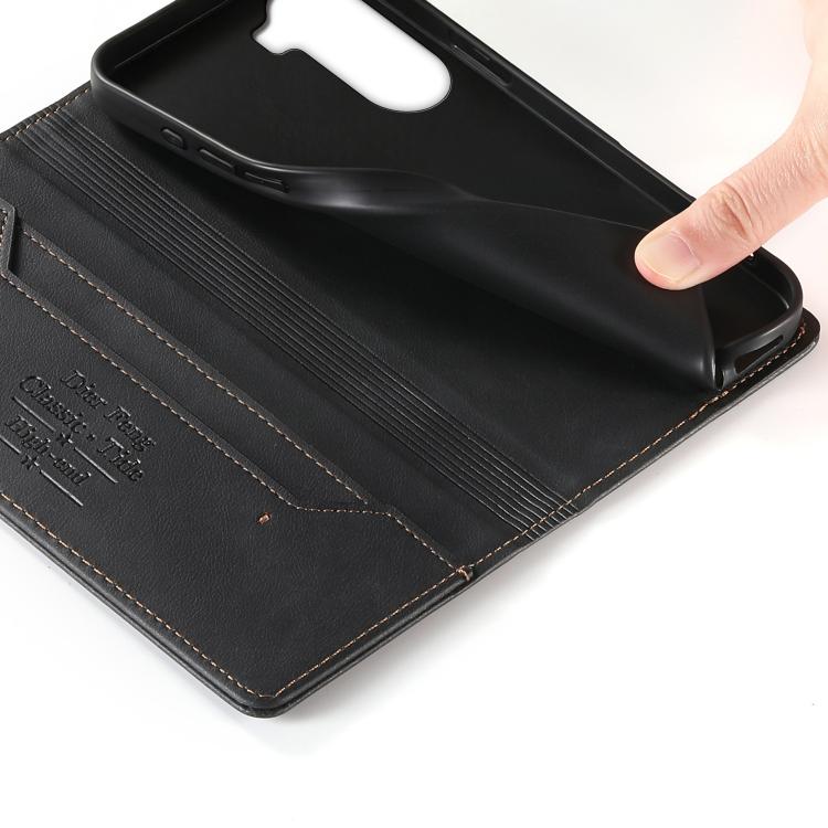 For Redmi A7 Pro 171mm / Poco C85x 5G Dierfeng Metal Snap Magnetic RFID Vegan Leather Phone Case