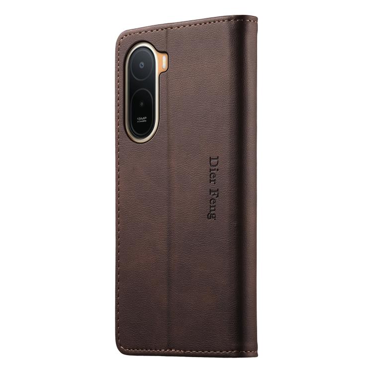 For Redmi A7 Pro 171mm / Poco C85x 5G Dierfeng Metal Snap Magnetic RFID Vegan Leather Phone Case