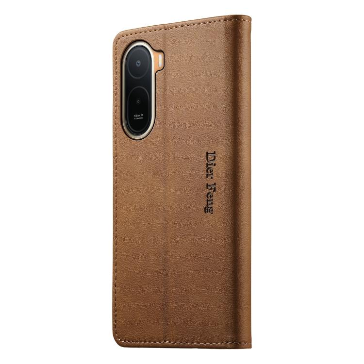 For Redmi A7 Pro 171mm / Poco C85x 5G Dierfeng Metal Snap Magnetic RFID Vegan Leather Phone Case