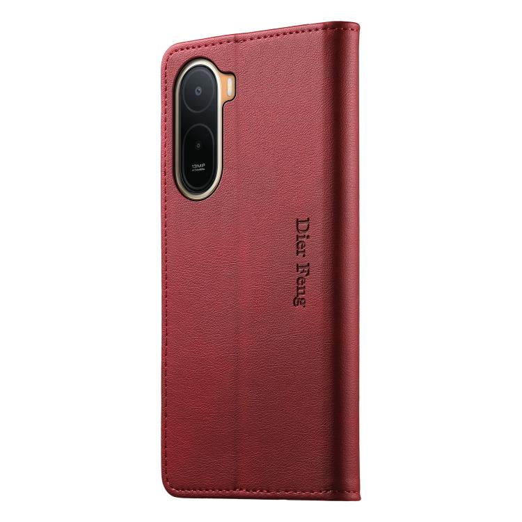 For Redmi A7 Pro 171mm / Poco C85x 5G Dierfeng Metal Snap Magnetic RFID Vegan Leather Phone Case