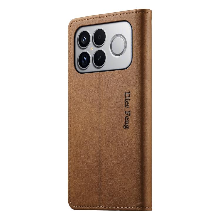 For Redmi K90 Pro Max / Poco F8 Ultra Dierfeng Metal Snap Magnetic RFID Vegan Leather Phone Case