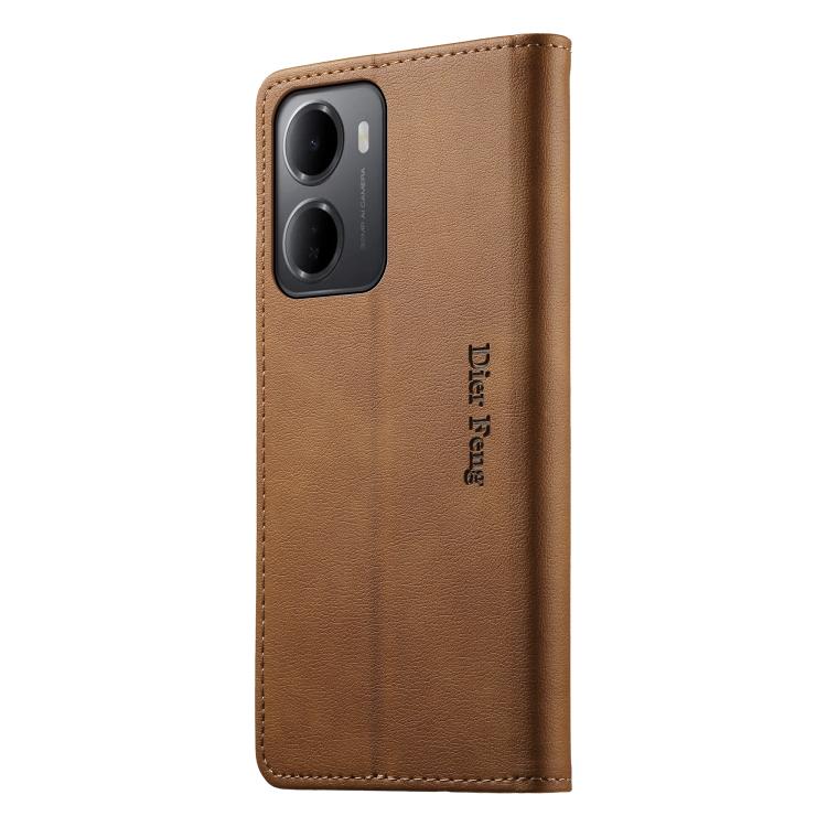 For Redmi 15a 5G Dierfeng Metal Snap Magnetic RFID Vegan Leather Phone Case