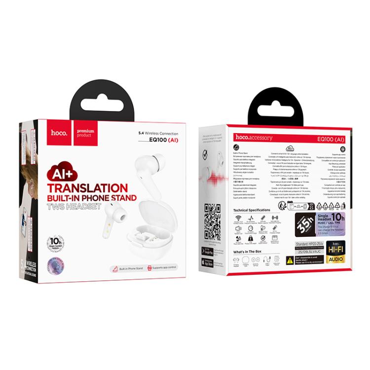 hoco EQ100 Intelligent AI Translation Wireless Bluetooth Earphones, Supports App Control