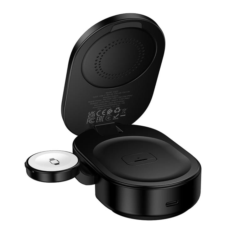 hoco CQ23 Pole Qi2.2 3-in-1 Magnetic Wireless Fast Charger - Black